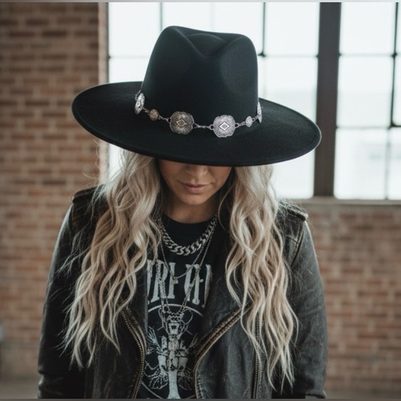 NWT Concho Silver Western Belted Felt Hat Black - Picture 12 of 15